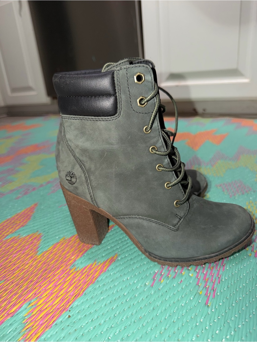 Timberland Olive Green Lace-Up Heeled Ankle Boots